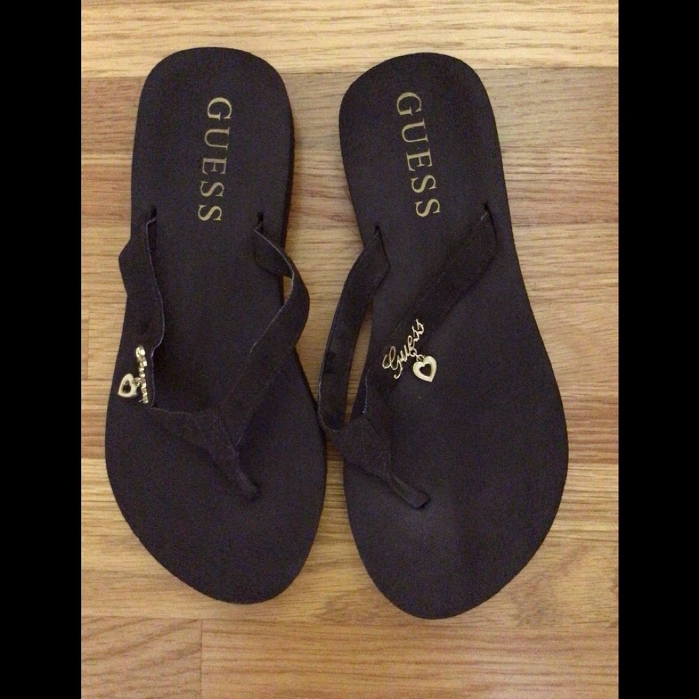 G by Guess Black Sandals with Gold Accents